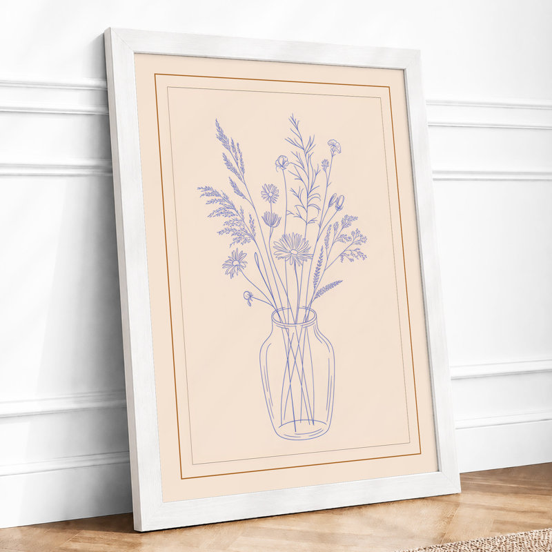 Study in Blue Botanical - Framed Print, A2 - 59.4 x 42.0 cm, White