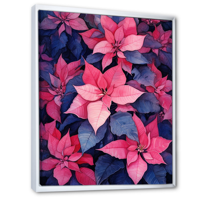 Poinsettia Passion II sur toile, Cadre flottant blanc, H 32 po x l 16 po x P 1 po