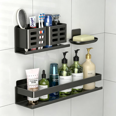 Shower Caddy 3 Pack, Bathroom Shelf Rust-Proof Aluminum Adhesive Installation No Drilling Required, Large Size Storage Rack for Shampoo, Soap, Toothbrush Holder for Bathroom and Home Decoration