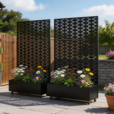 Tinsley Metal Planter Box With Trellis And Wheels