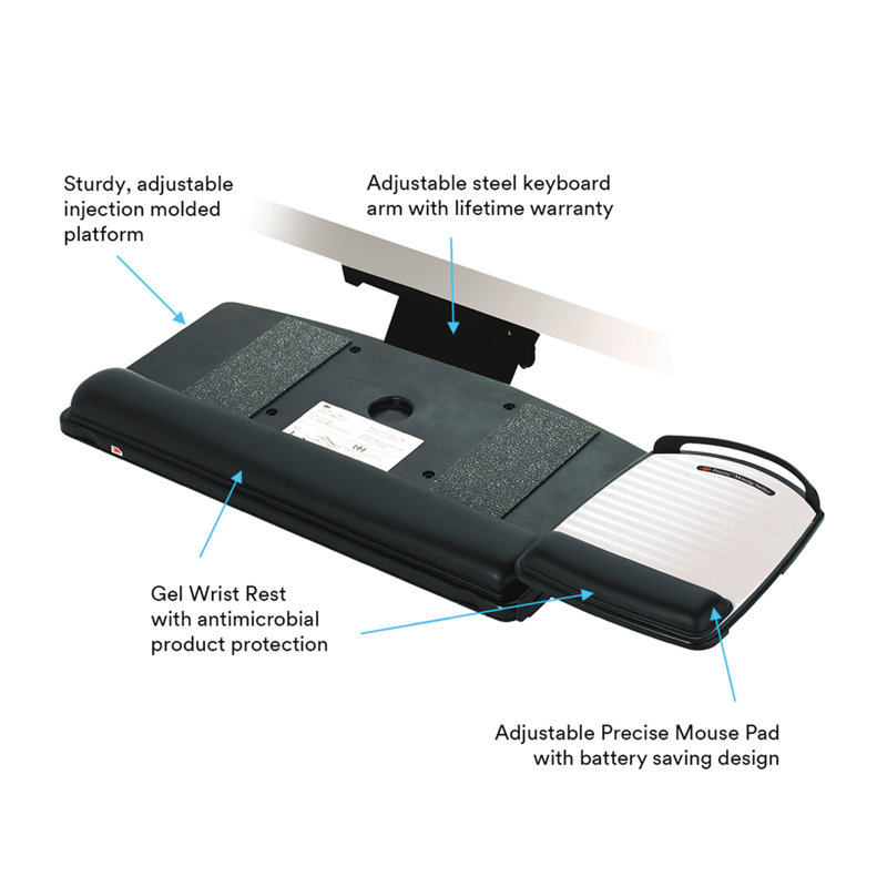 Black Adjustable Sit/Stand Keyboard Tray with Gel Wrist Rest