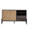 Buffet 56,5 po Mid-Century avec 2 portes, 2 tiroirs, motif géométrique 3D en bois massif et panneau de fibres à densité moyenne, pieds en métal noir, rangement pour salon / salle à manger | Idée cadeau