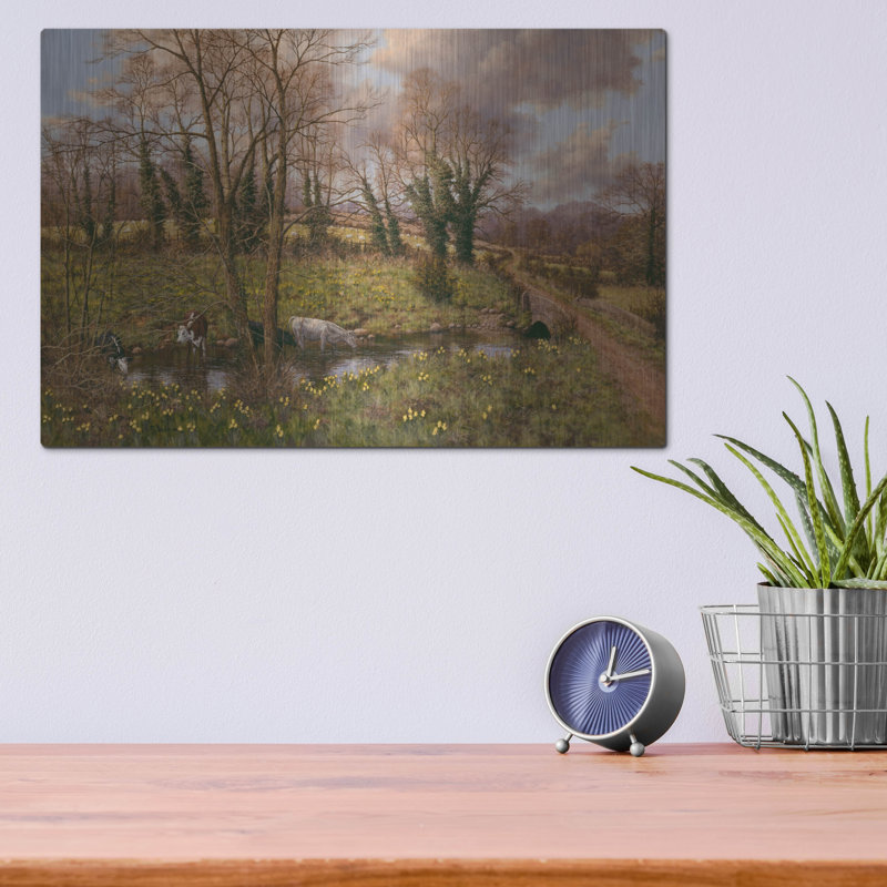 «Bétail et jonquilles» par Bill Makinson, H 12 po x l 16 po