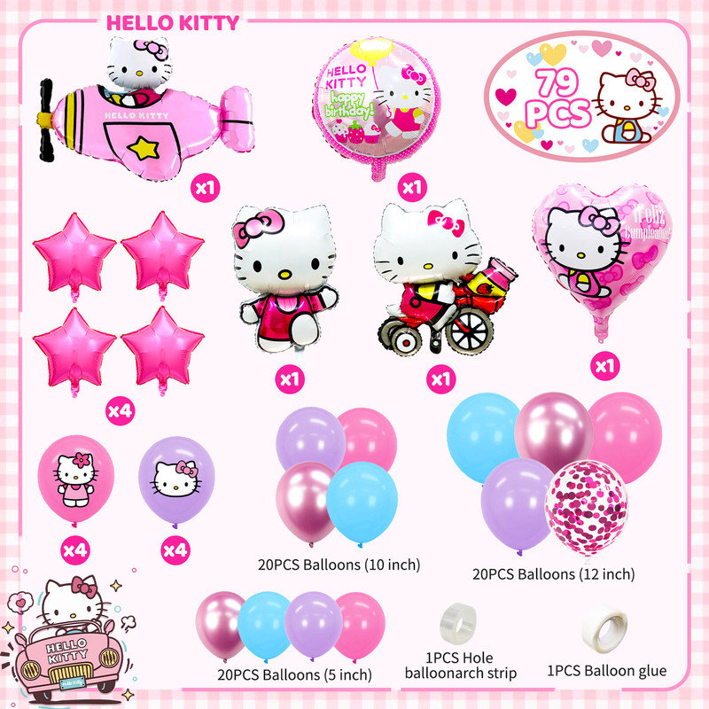 79Pcs Hello Kitty Balloon Party Decorations,Hello Kitty Birthday Decorations Balloons Set