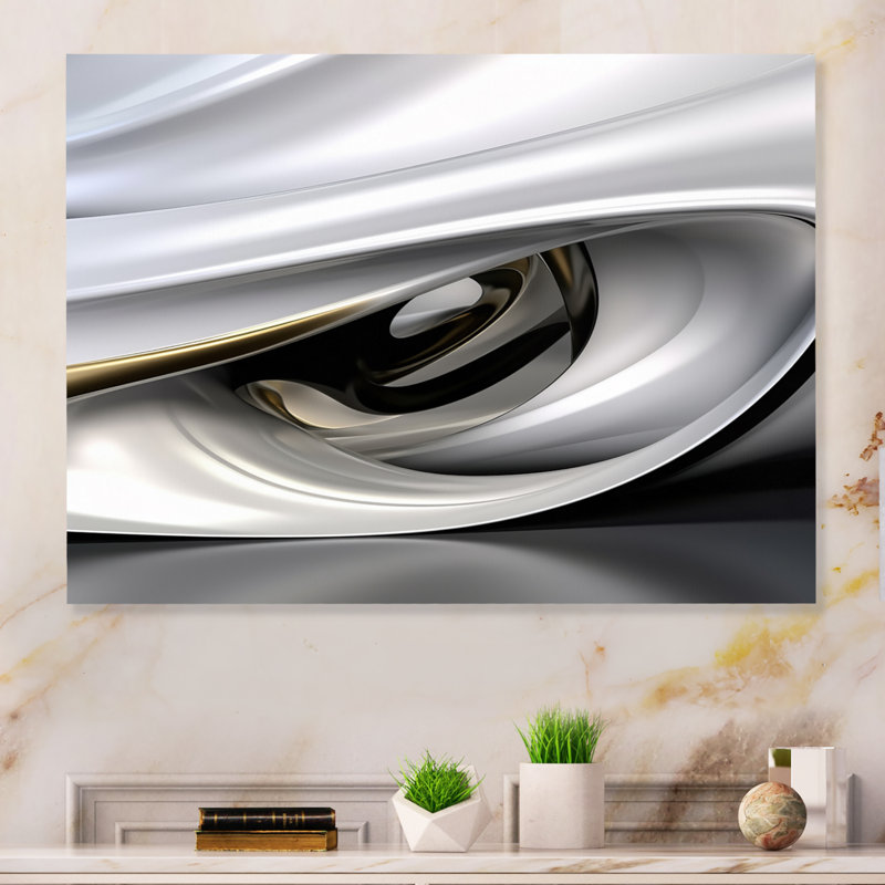 Or blanc ondulé infini sur métal, impression, H 12 po x l 20 po x P 1 po