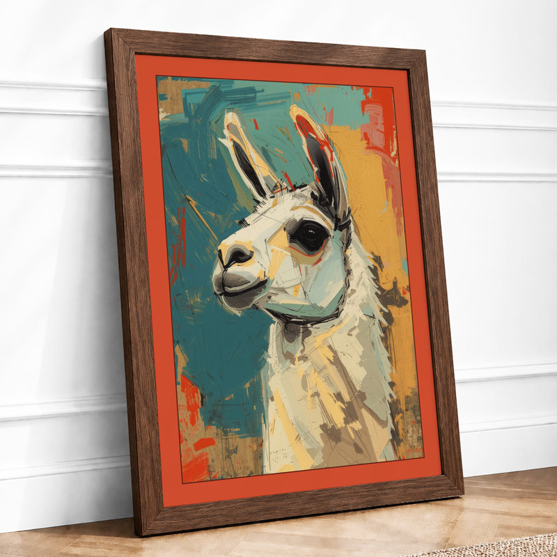 Serene Llama Modern - Framed Print, A4 - 29.7 x 21.0 cm, Walnut