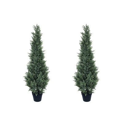 Artificial Cedar Topiary Trees, UV Resistant Faux Outdoor Plants, Front Door Cypress Tree Decor Outdoor Entrance, Tall Fake Outside Plants, Evergreen