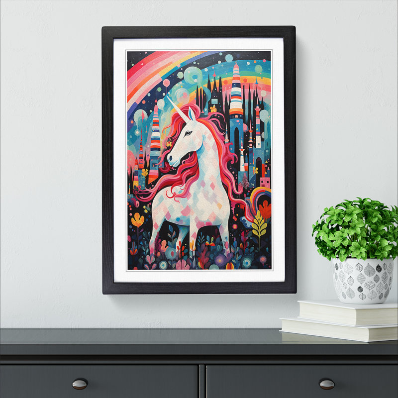Unicorn Constructivism - Single Picture Frame Print on Wood, Black Framed, 34cm H x 25cm W