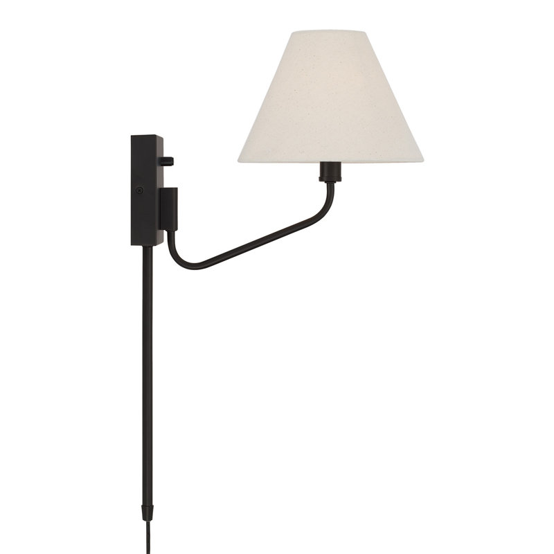 8.5" W x 10.25" H 1-Light Swivel Armed Sconce in Tapered Soft Tan Fabric Shade with Optional Plug-in and Cord Cover, Espresso