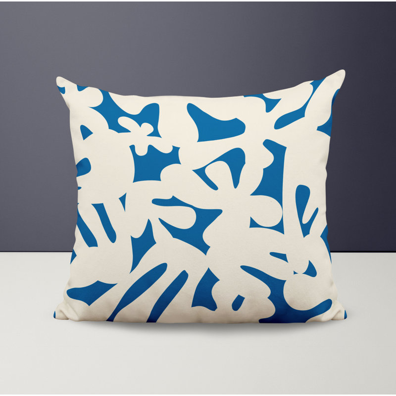 Coussin intérieur / extérieur en polyester filé Lara, 15 po x 15 po, Turquoise / Blanc cassé