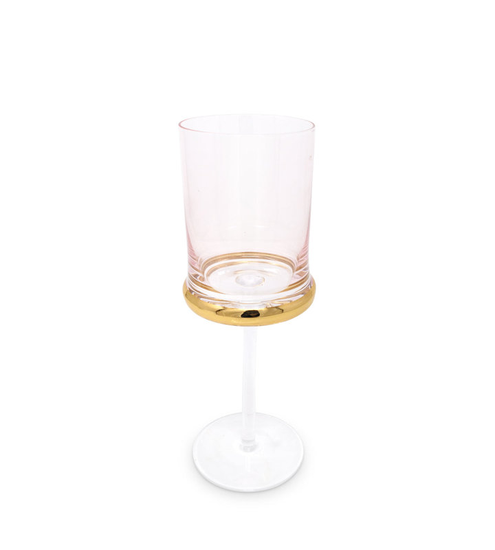 Verres à eau colorés avec anneau doré et tige transparente, 6 pièces, Rose, 12 oz