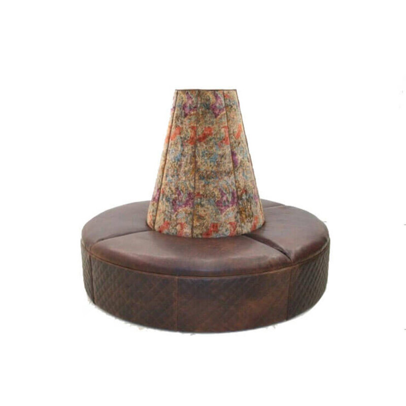 Round Leather Ottoman, French Ivory, Stedman Whiskey