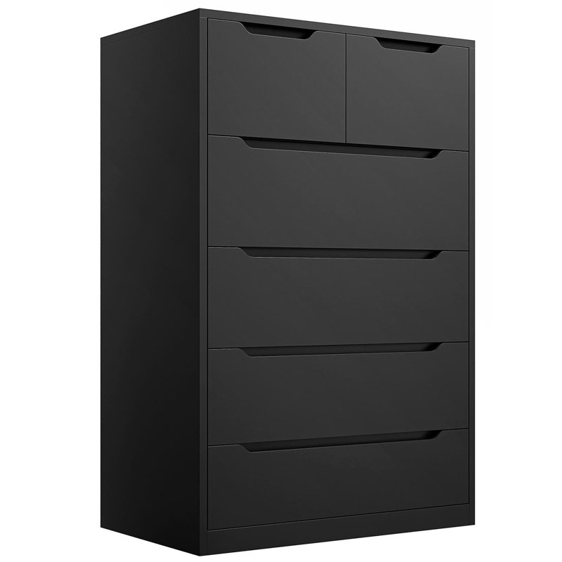 Commode à 6 tiroirs Brichelle, commodes en bois et commodes avec rail en métal lisse, Noir, noir, noir, noir
