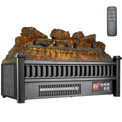 Cheminée électrique de 20 pouces avec bûches chauffantes 1500 W, chauffage rapide, 5 couleurs de flamme, luminosité des flammes, minuterie, télécommande, température précise, mesures multiples