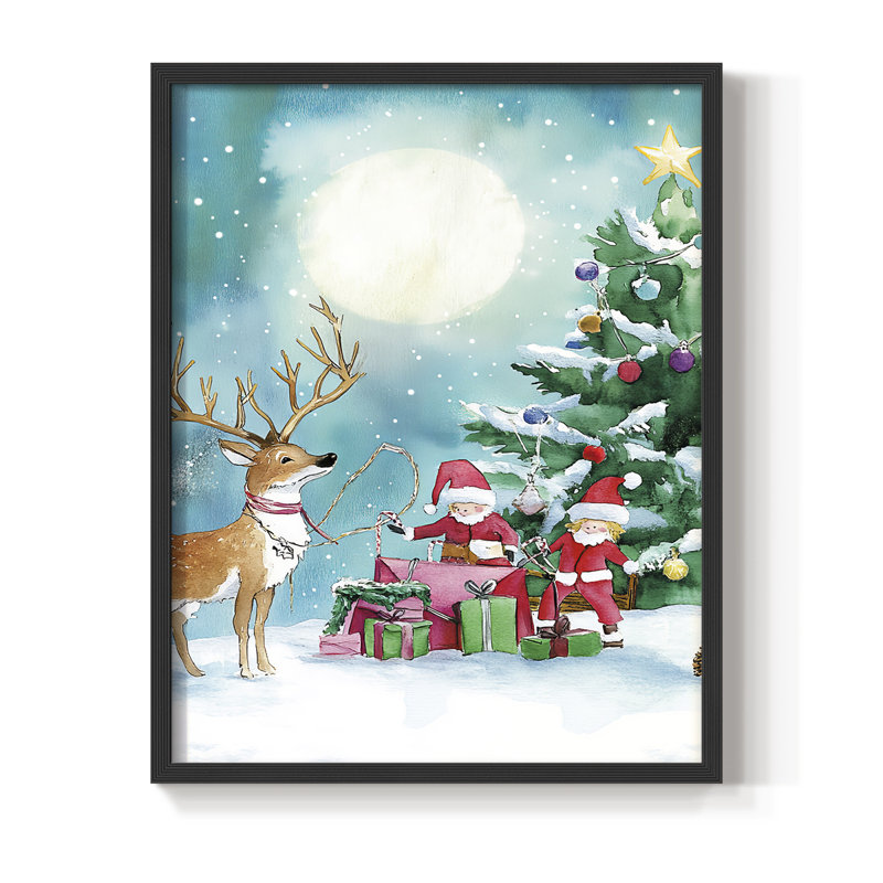 «Christmas Holiday Art DCCLV», reproduction d'art encadrée - bois massif, H 15 po x l 12 po, Noir, noir, noir, noir