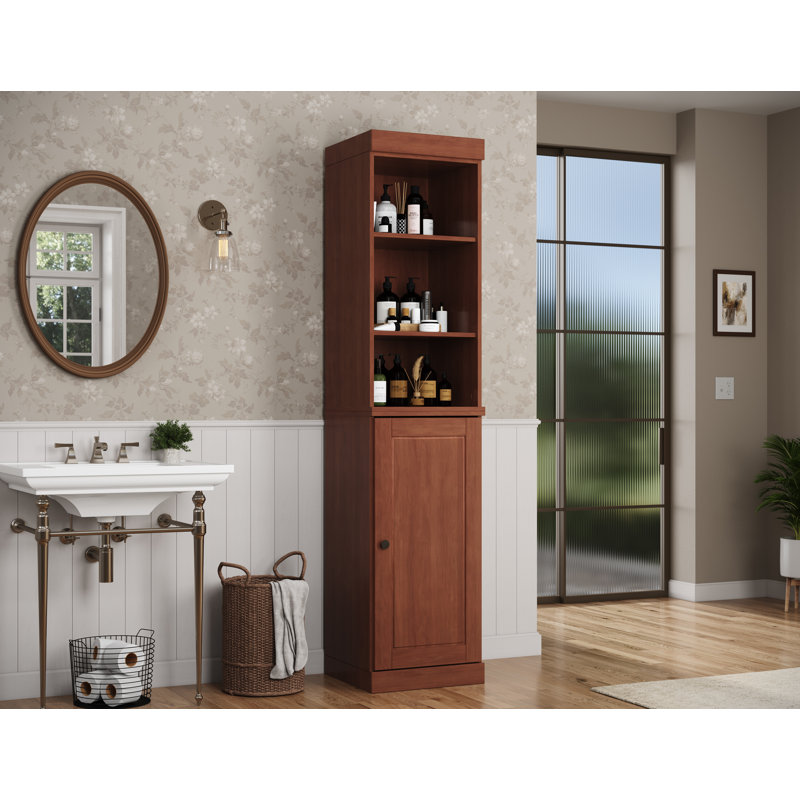 Armoire de rangement de salle de bain 100% bois massif 16,5 po avec portes solides et tablettes réglables, Moka