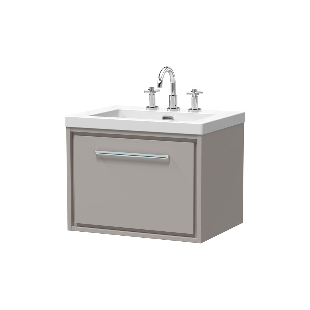 Hudson Reed Lille 600mm Fern Green 1 Drawer Wall Hung Vanity Unit With 3 Tap Holes Fireclay Basin