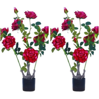 2PCS Artificial Peony Flower Trees, with Green Leaves