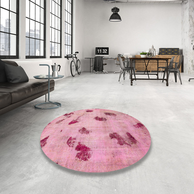 Tapis rose en laine Power Loom, Rond 5 pi