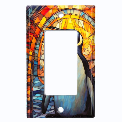 Couvercle de plaque d'interrupteur en métal; Impression de bascule GFI de taille standard 1 US - vitrail pingouin