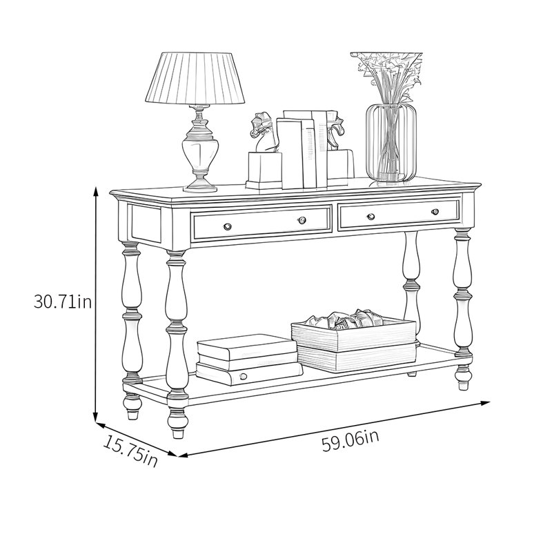 Console ouverte en bois de style américain, H 30,71 po x l 59,06 po x P 15,75 po, Brun