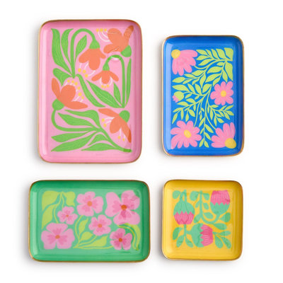 Ensemble de 4 plateaux décoratifs en fer émaillé Petal Pop Petal