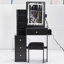Meuble-lavabo gauche avec siège rembourré, 2 ports AC +, très grand miroir à DEL tactile, réglages, bureau d'ordinateur noir et tabouret - et miroir à commande tactile, style américain-131299594