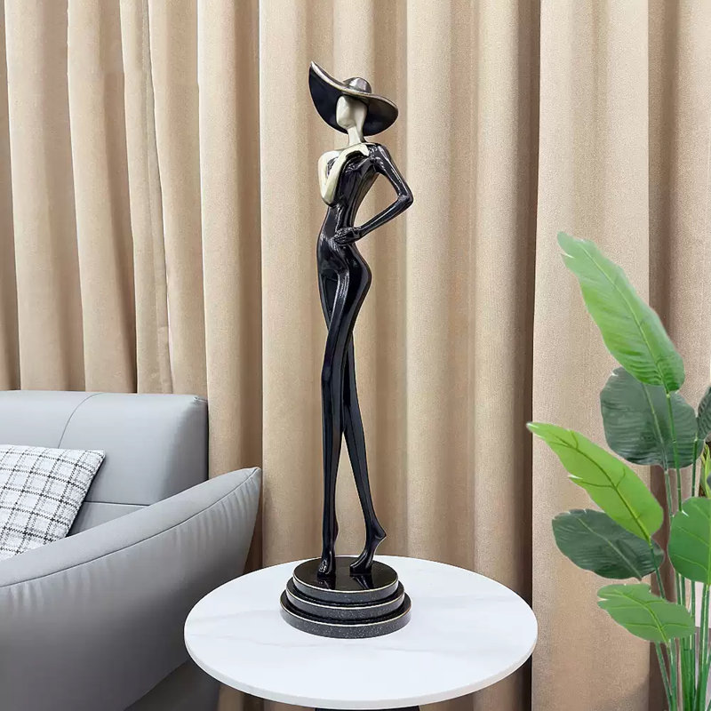Sculpture en résine de fibre de verre simple, H 40,16 po x l 10,24 po x P 7,48 po, Noir / argenté