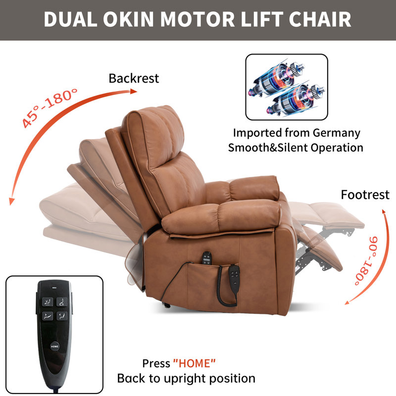 Leatheraire Heat Massage Dual Motor Infinite Position Up To 350 LBS Large Electric Power Lift Recliners With Hidden Cup Holders, Power-Remote, Medium-Firm And Heavy Duty