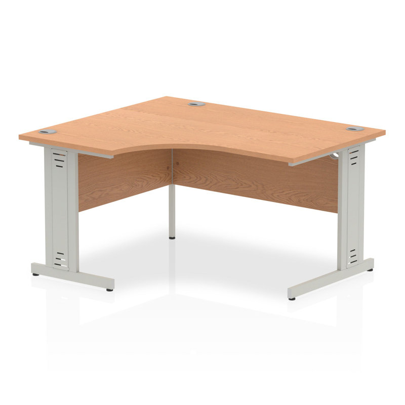 Tibay L-Shaped Metal Base Computer Desk, Silver, Oak