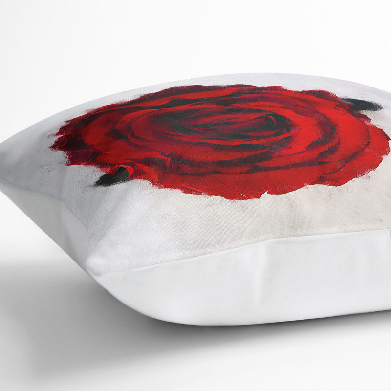 Rose in Bloom Painting Cushion with Filling, White, 55cm H x 55cm W x 20cm D