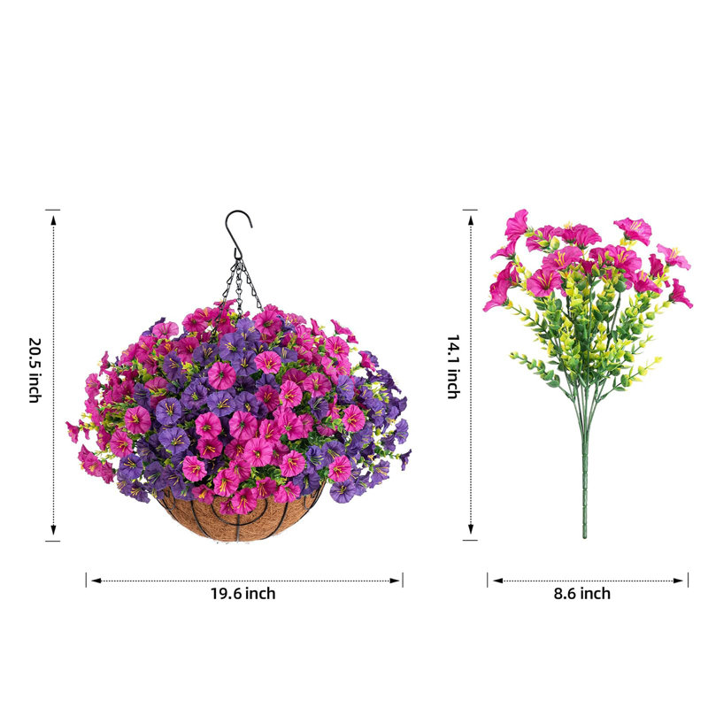 Panier à fleurs artificiel suspendu Eucalyptus, Purple Fuchsia