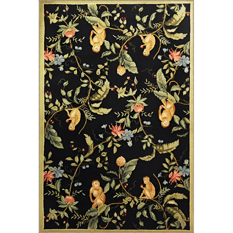 Tapis décoratif moderne multicolore à motif floral noir, Tapis de couloir 3 pi 3,37 po x 6 pi 6,74 po