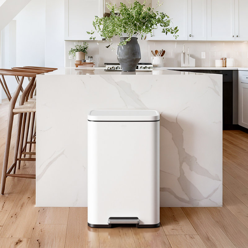 Poubelle EKO Madison blanc mat 50 litres / 13,2 gallons avec doublure intérieure - Finition résistante aux empreintes digitales