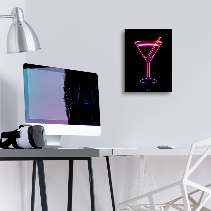 Art mural en verre Neon Martini Glass 1 'par Momart, H 16 po x l 12 po x P 0,13 po