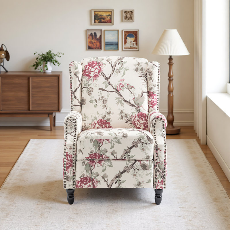 Manual Standard Push Back Recliner, Pink/Beige Floral