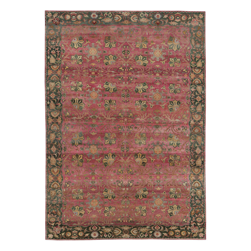 Rug & Kilim’S Modern Classics Rug In Soft Pink And Green Floral All-Over Pattern