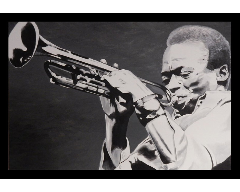 «Miles Davis», reproduction de peinture acrylique encadrée, H 8 po x l 10 po, Cadre noir, Pas de tapis