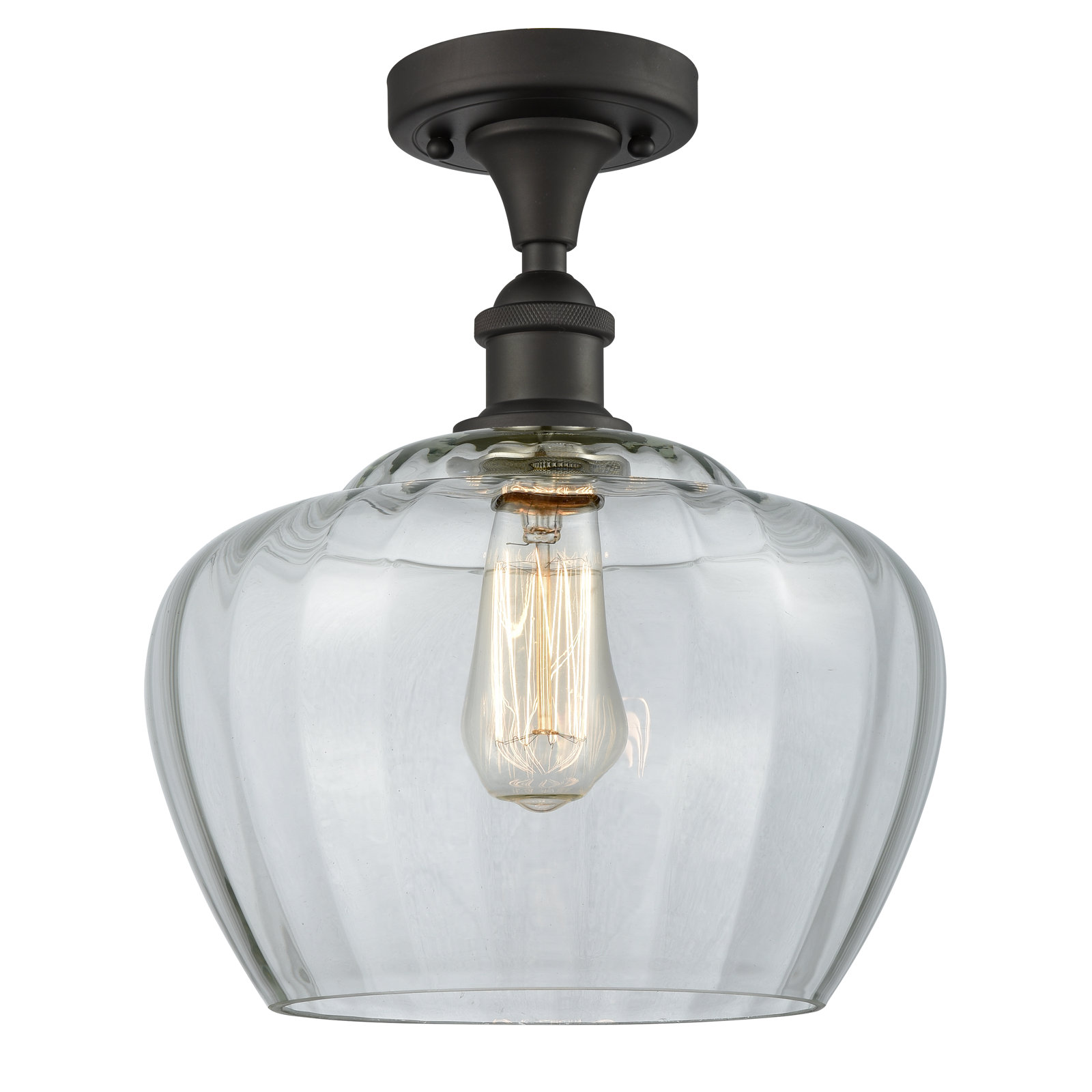 Renee Single Light Glass Semi Flush Mount, Matte Black, Clear, 60 Watt Vintage Incandescent Bulb