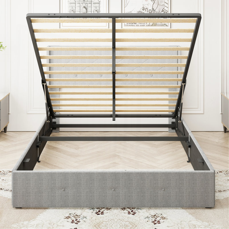 Cadre de lit grand avec rangement - Lit de rangement relevable avec tête de lit moderne à oreilles, ports USB