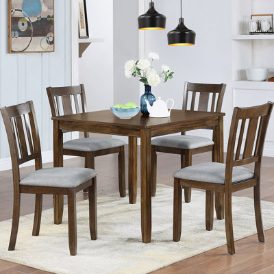 5 Piece Dining Table Set, Wooden Dining Square Table Set For 4