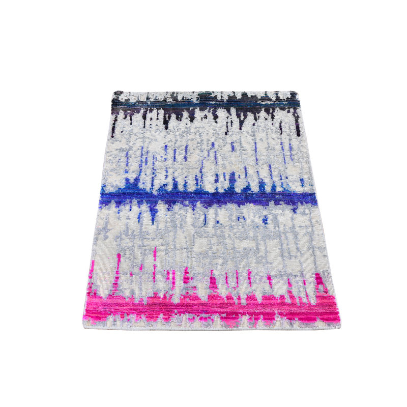 Tapis bleu / rose / gris nouvel âge en laine noué à la main de conception unique 2 pi x 3 pi Farly