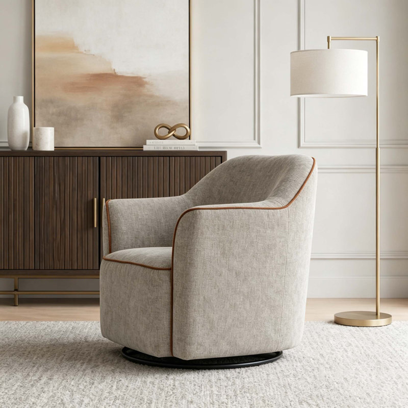 Fauteuil d'appoint pivotant à 360 °, fauteuil demi-tonneau en chenille avec accoudoirs évasés, fauteuil moderne, Grey