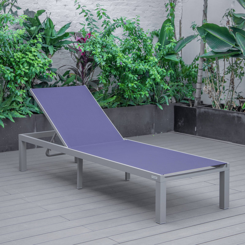 Outdoor Rust-Resistant Metal Chaise Lounge Set with Table, Navy Blue, Gray