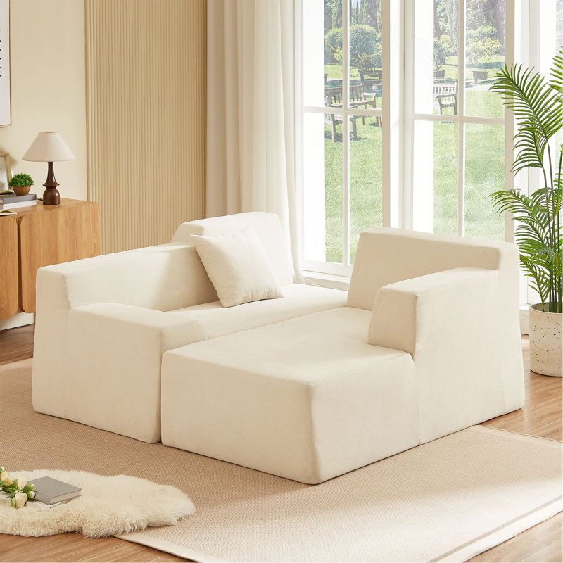 Canapé en L en velours côtelé moderne et minimaliste, Beige, Face à la droite