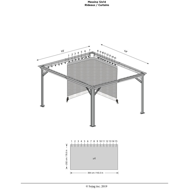 Messina/Mykonos Sojag Gray Fabric Screen for Gazebo, 79.5" H x 131.5" W x 154.7" D