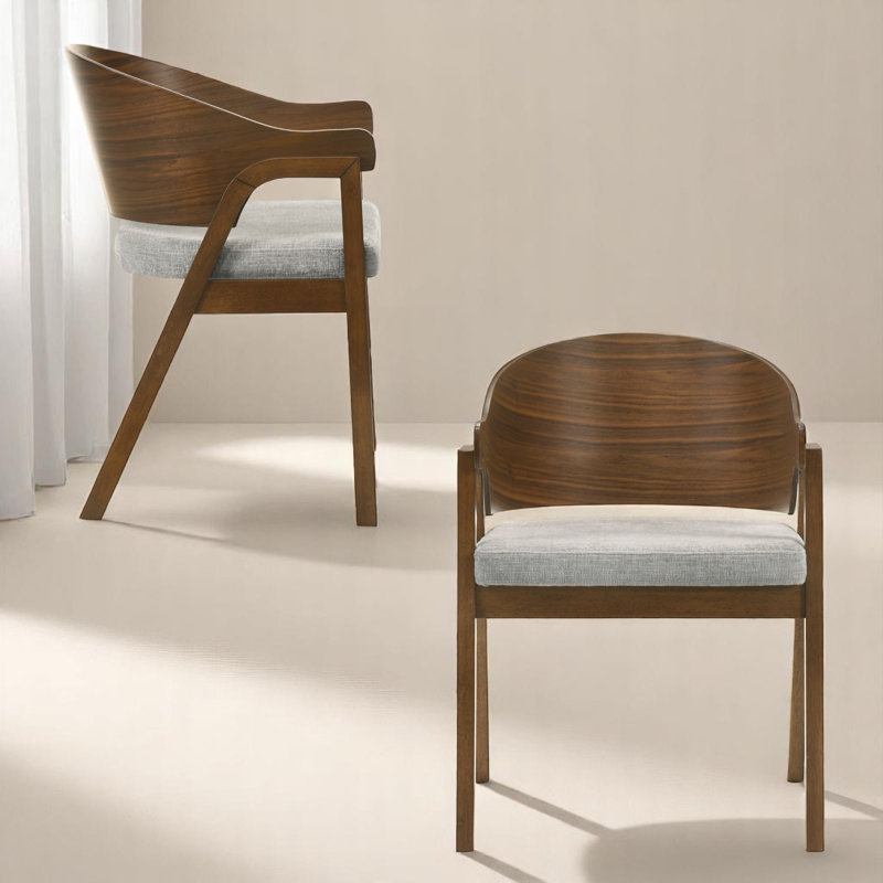 Chaise d'appoint de salle à manger Hoyte, chenille, couleur noyer, dossier courbé en bois 