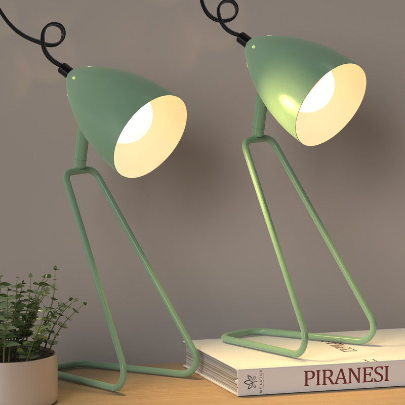 Modern Metal Table Lamp Set Of 2, Reading Bedside Lamps 350°Rotatable For Study Bedroom Dorm, Green, Green