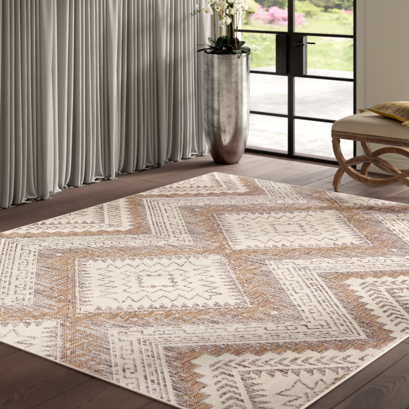 Tapis intérieur / extérieur ivoire / sable Annie, Rectangle 5 pi x 8 pi