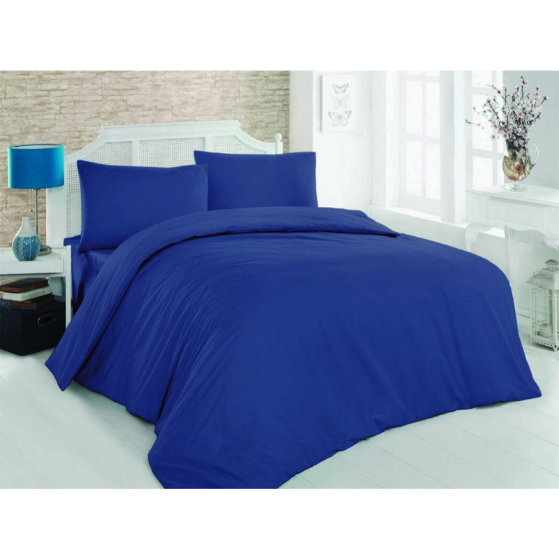Cotton Duvet Cover, Full Duvet Cover + 2 Standard Pillowcases, Dark Blue